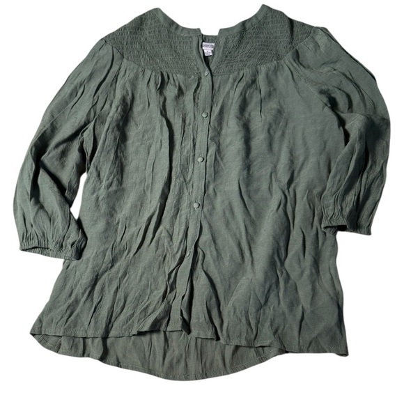 Nanette Lepore Olive Green Smocked Button Front Tunic Blouse Size Small - Picture 1 of 3